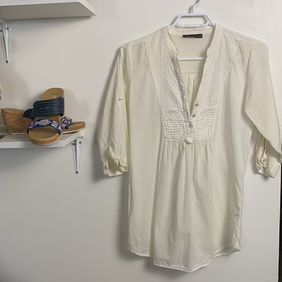Devoted Sheer Ivory Tunic, Lightweight, Airy, 100% cotton, w Roll Up Sleeves - Picture 4 of 8